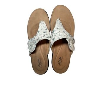 Clarks Laurieanne Rae Women's 11 Sandals White Blue Floral Slip On Comfort Shoes